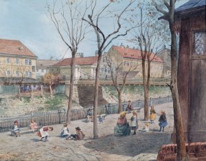 Die Kettenbrucke uber den Wienflus by Ferdinand Weckbrodt Oil Painting