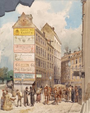 Die Kohlmessergasse und der Salzgries bei der Ruprechtsstiege by Ferdinand Weckbrodt Oil Painting