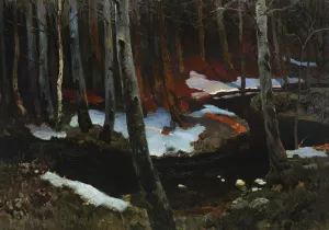 Forest rivulet by Ferdynand Ruszczyc Oil Painting