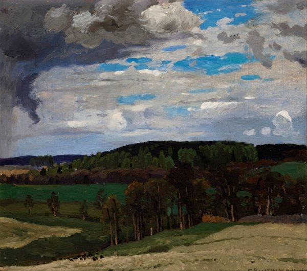 Landscape with Clouds  by Ferdynand Ruszczyc - Hand-Painted Oil Painting Reproduction