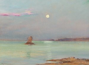 Moon Rising over the Sea by Ferenc Szikszay Oil Painting