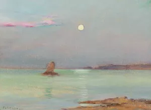 Moon Rising over the Sea by Ferenc Szikszay Oil Painting