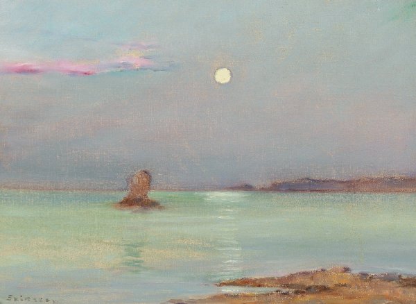 Moon Rising over the Sea by Ferenc Szikszay - Hand-Painted Oil Painting Reproduction