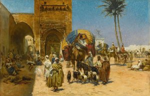 A Caravan Outside Of A Mosque by Ferencz Eisenhut Oil Painting