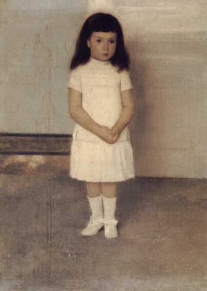 Main Product Photo of A Portrait of a Standing Girl in White Painting by Fernand Khnopff