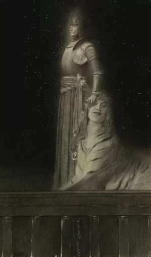 Avec Verhaeren. Un Ange by Fernand Khnopff Oil Painting