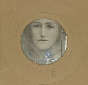 Bruine ogen en een blauwe bloem by Fernand Khnopff Oil Painting