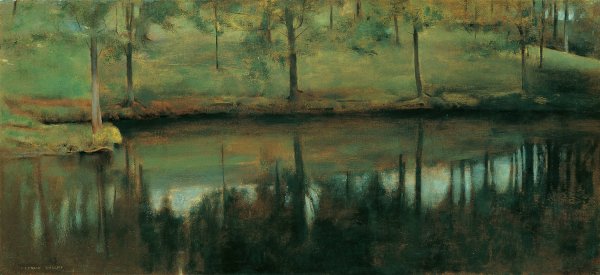 Main Product Photo of Unbewegtes Wasser Der Teich von Menil  Painting by Fernand Khnopff