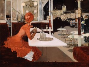 In the Cafe by Fernand Lungren Oil Painting