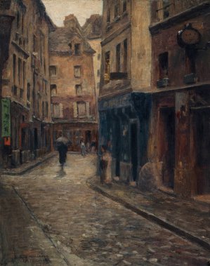 La rue de Lanneau. Effet de pluie Oil painting by Fernand Maillaud