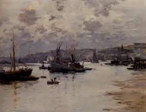 Rochester Harbour, Kent Oil painting by Fernand Marie Legout-Gerard