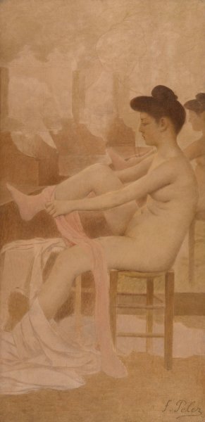 Danseuse dans sa loge enfilant un collant by Fernand Pelez Oil Painting