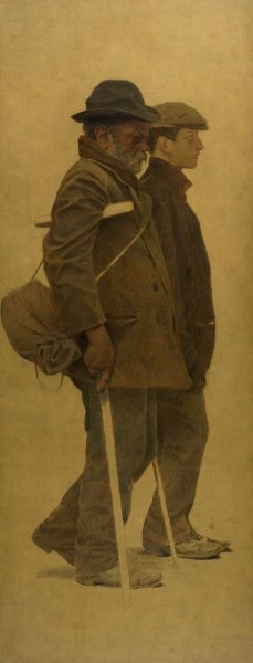La Bouchee de pain; un vieil homme a bequilles et un jeune homme cote a cote by Fernand Pelez Oil Painting