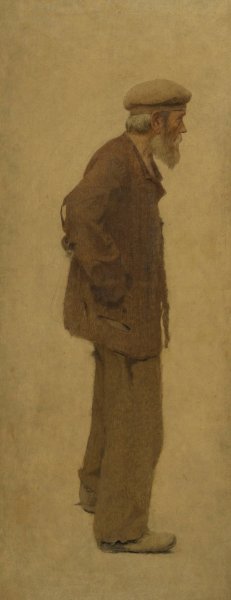 La Bouchee de pain; vieil homme de profil, coiffe d'un beret, mains dans les poches by Fernand Pelez Oil Painting
