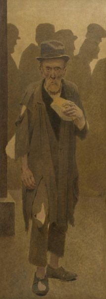 La Bouchee de pain; vieil homme en haillons, de face, tenant un morceau de pain by Fernand Pelez Oil Painting