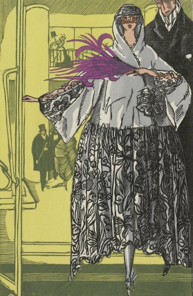 Au bal noir et blanc ; Manteau du soir  by Fernand Simeon - Hand-Painted Oil Painting Reproduction