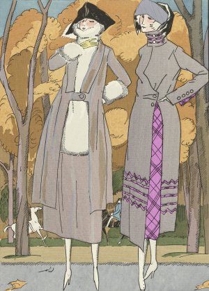 Le retour des autans ; Tailleur et Robe d'apres-midi, de Doeuillet by Fernand Simeon Oil Painting