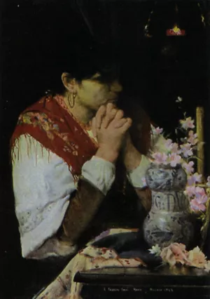 Mujer Rezando by Fernando Cabrera Canto - Oil Painting Reproduction