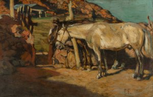 Caballos en el corral by Fernando Fader Oil Painting