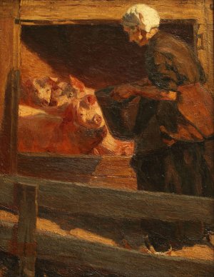 La comida de los cerdos by Fernando Fader Oil Painting