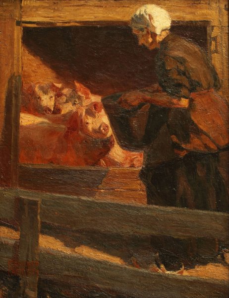 La comida de los cerdos  by Fernando Fader - Hand-Painted Oil Painting Reproduction
