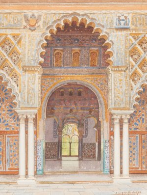 Patio In The Alcazar Of Seville by Fernando Liger-Hidalgo Oil Painting