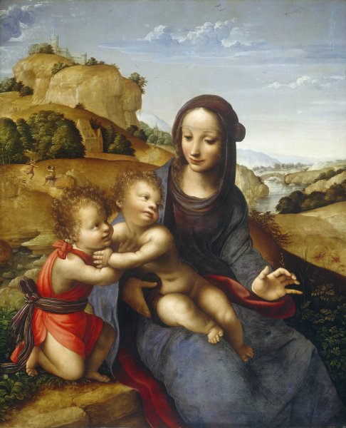 Madonna and Child with the Infant Saint John  by Fernando Yanez De La Almedina - Hand-Painted Oil Painting Reproduction