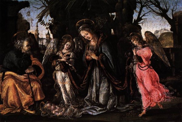 The Nativity with Two Angels by Filippino Lippi - Hand-Painted Oil Painting Reproduction