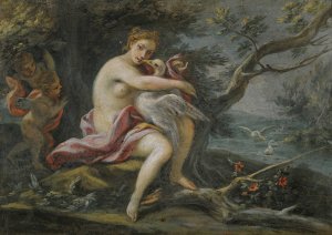 Leda And The Swan by Filippo Falciatore Oil Painting