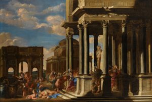 An Architectural Capriccio With A Bacchanalian Procession by Filippo Gagliardi Oil Painting