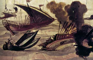 Naval Battle by Filippo Napoletano Oil Painting