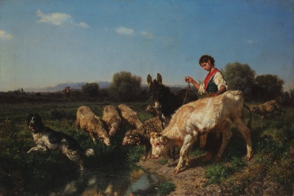 All'Abbeverata  by Filippo Palizzi - Hand-Painted Oil Painting Reproduction