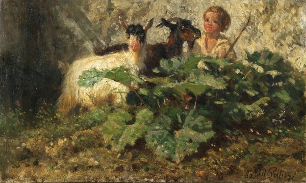 Caprette Con Pastorello  by Filippo Palizzi - Hand-Painted Oil Painting Reproduction