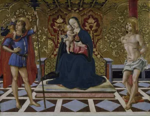 Virgin and Child Enthroned with Saints Christopher and Sebastian by Fiorenzo Di Lorenzo Oil Painting