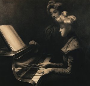 La Lecon De Piano by Firmin Baes Oil Painting