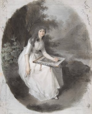 Portrait of a Seated Young Lady Drawing under a Tree late 18th-19th century by Firmin Massot Oil Painting