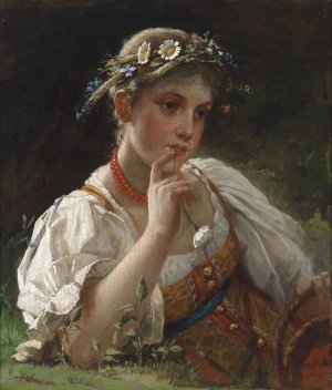 Madchen in Tracht mit Blumenkranz by Firs Sergejevitch Zhuravlev Oil Painting