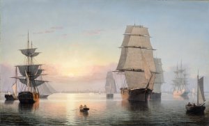 Boston Harbor, Sunset by Fitz Henry Lane Oil Painting
