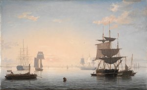 Harbor of Boston, with the City in the Distance by Fitz Henry Lane Oil Painting