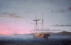 Lumber Schooners at Evening on Penobscot Bay by Fitz Henry Lane Oil Painting