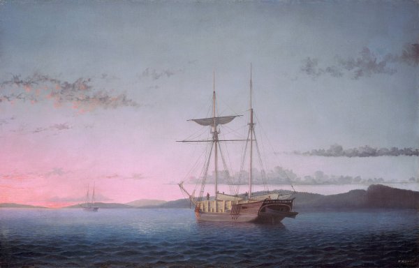 Lumber Schooners at Evening on Penobscot Bay  by Fitz Henry Lane - Hand-Painted Oil Painting Reproduction