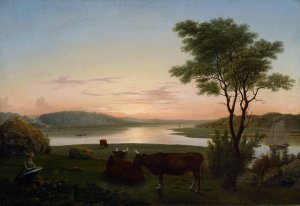 New England Inlet with Self-Portrait by Fitz Henry Lane Oil Painting