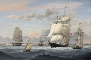 New York Harbor by Fitz Henry Lane Oil Painting