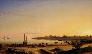 Stage Fort across Gloucester Harbor by Fitz Henry Lane Oil Painting