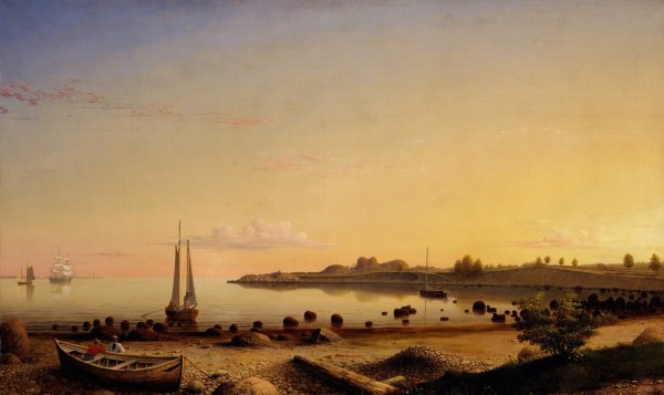 Stage Fort across Gloucester Harbor  by Fitz Henry Lane - Hand-Painted Oil Painting Reproduction