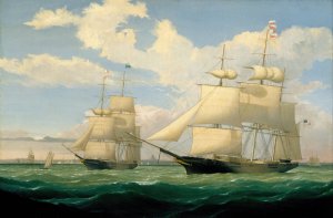 The Ships 'Winged Arrow'and 'Southern Cross'in Boston Harbor by Fitz Henry Lane Oil Painting