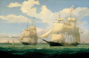 The Ships 'Winged Arrow'and 'Southern Cross'in Boston Harbor by Fitz Henry Lane Oil Painting