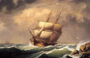 A Merchant Brig under Reefed Topsails painting by Fitz Hugh Lane