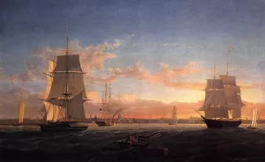 Boston Harbor at Sunset by Fitz Hugh Lane - Oil Painting Reproduction