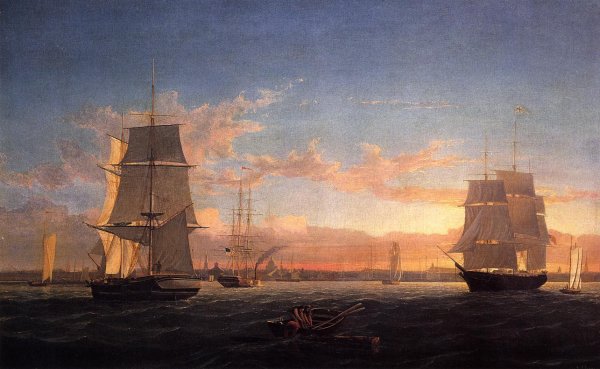 Boston Harbor at Sunset by Fitz Hugh Lane - Hand-Painted Oil Painting Reproduction